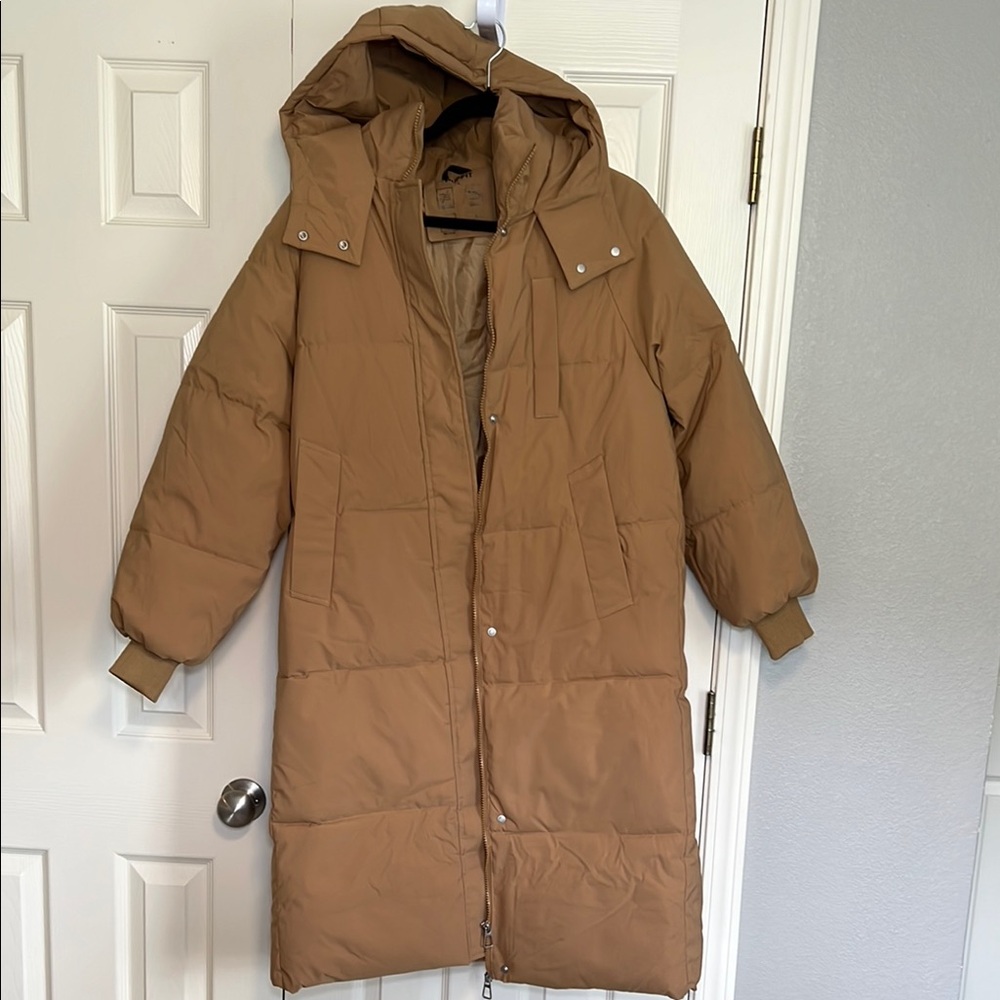 Women's Long Tan Puffer Jacket